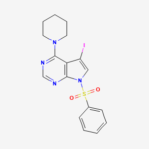 molecular formula C17H17IN4O2S B8567721 5-Iodo-7-(phenylsulfonyl)-4-(piperidin-1-yl)-7H-pyrrolo[2,3-d]pyrimidine CAS No. 252723-18-5