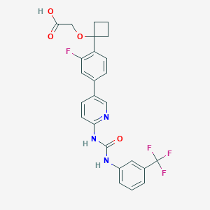 molecular formula C25H21F4N3O4 B8568113 2-(1-(2-Fluoro-4-(6-(3-(3-(trifluoromethyl)phenyl)ureido)pyridin-3-yl)phenyl)cyclobutoxy)acetic acid 