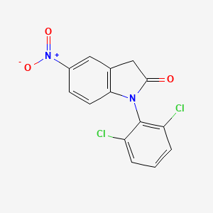molecular formula C14H8Cl2N2O3 B8568365 1-(2,6-Dichloro-phenyl)-5-nitro-1,3-dihydro-indol-2-one 