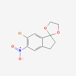 molecular formula C11H10BrNO4 B8569047 5-Nitro-6-bromo-1-indanone ethylene ketal 