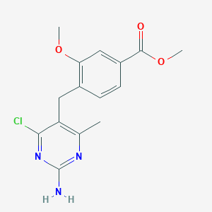 molecular formula C15H16ClN3O3 B8569231 Methyl 4-((2-amino-4-chloro-6-methylpyrimidin-5-yl)methyl)-3-methoxybenzoate 