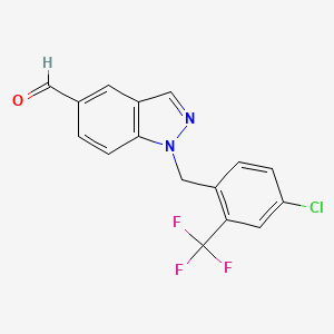 molecular formula C16H10ClF3N2O B8569829 1-(4-chloro-2-(trifluoromethyl)benzyl)-1H-indazole-5-carbaldehyde 