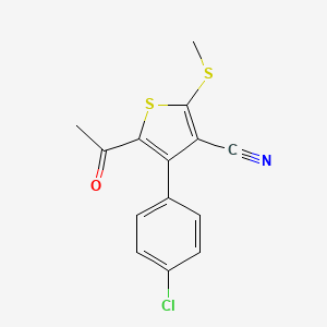 molecular formula C14H10ClNOS2 B8570084 Thiophene-3-carbonitrile, 5-acetyl-4-(4-chlorophenyl)-2-methylthio- 
