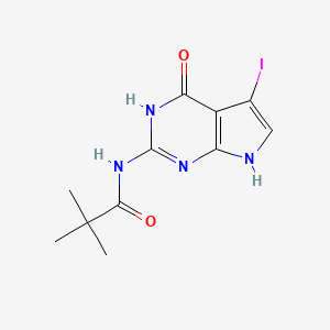 molecular formula C11H13IN4O2 B8570319 N-(5-Iodo-4-oxo-4,7-dihydro-3H-pyrrolo[2,3-d]pyrimidin-2-yl)pivalamide 