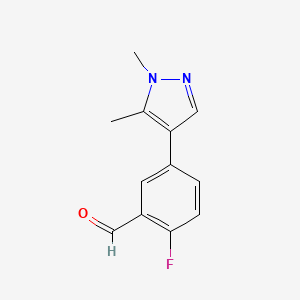 molecular formula C12H11FN2O B8570330 5-(1,5-dimethyl-1H-pyrazol-4-yl)-2-fluoro-benzaldehyde 