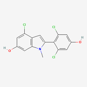 molecular formula C15H10Cl3NO2 B8570579 Indol-6-OL, 4-chloro-2-(2,6-dichloro-4-hydroxyphenyl)-1-methyl- CAS No. 83364-02-7