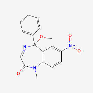 molecular formula C17H15N3O4 B8570967 1,5-Dihydro-5-methoxy-1-methyl-7-nitro-5-phenyl-2H-1,4-benzodiazepin-2-one CAS No. 62159-90-4