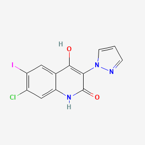 7-Chloro-4-hydroxy-6-iodo-3-(1H-pyrazol-1-yl)quinolin-2(1H)-one