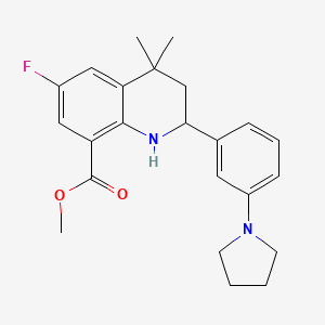 molecular formula C23H27FN2O2 B8572288 Methyl 6-fluoro-4,4-dimethyl-2-(3-(pyrrolidin-1-yl)phenyl)-1,2,3,4-tetrahydroquinoline-8-carboxylate 