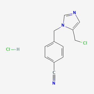 molecular formula C12H11Cl2N3 B8572519 4-((5-(Chloromethyl)-1H-imidazol-1-yl)methyl)benzonitrile hydrochloride 