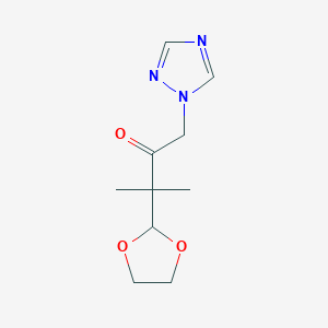 molecular formula C10H15N3O3 B8574093 3-(1,3-Dioxolan-2-yl)-3-methyl-1-(1H-1,2,4-triazol-1-yl)butan-2-one CAS No. 89517-72-6