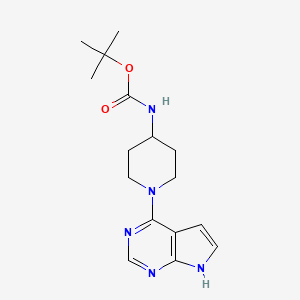 molecular formula C16H23N5O2 B8575190 Carbamic acid,n-[1-(7h-pyrrolo[2,3-d]pyrimidin-4-yl)-4-piperidinyl]-,1,1-dimethylethyl ester 