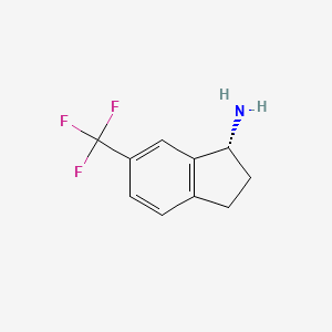 molecular formula C10H10F3N B8576053 1H-Inden-1-amine, 2,3-dihydro-6-(trifluoromethyl)-, (1R)- 