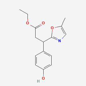 molecular formula C15H17NO4 B8576492 (+/-)-Ethyl 3-(4-hydroxyphenyl)-3-(5-methyloxazol-2-yl)propanoate 