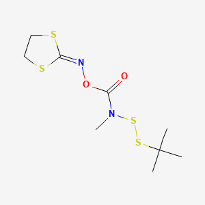 molecular formula C9H16N2O2S4 B8576705 2-((O-(N-Methyl-N-(tert-butylthiosulfenyl)carbamoyl)oximino))-1,3-dithiolane CAS No. 76858-53-2