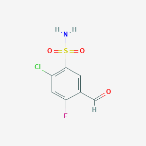 molecular formula C7H5ClFNO3S B8578343 2-Chloro-4-fluoro-5-formylbenzenesulfonamide 