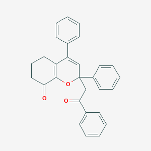 molecular formula C29H24O3 B8579707 5,6-dihydro-2-phenacyl-2,4-diphenyl-2H,7H-1-benzopyran-8-one 