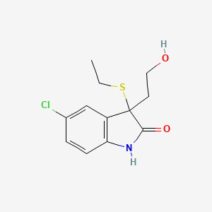 molecular formula C12H14ClNO2S B8580733 5-Chloro-3-(ethylsulfanyl)-3-(2-hydroxyethyl)-1,3-dihydro-2H-indol-2-one CAS No. 61220-50-6