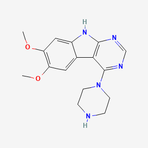 molecular formula C16H19N5O2 B8580842 6,7-dimethoxy-4-piperazino-9H-pyrimido[4,5-b]indole 
