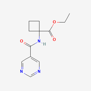 molecular formula C12H15N3O3 B8582354 Ethyl 1-(pyrimidine-5-carboxamido)cyclobutanecarboxylate 
