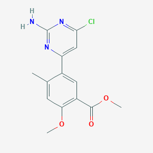 molecular formula C14H14ClN3O3 B8582554 5-(2-Amino-6-chloropyrimidin-4-yl)-2-methoxy-4-methylbenzoic acid methyl ester 