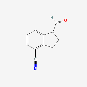 molecular formula C11H9NO B8584185 1-formyl-2,3-dihydro-1H-indene-4-carbonitrile 