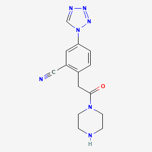 molecular formula C14H15N7O B8584748 2-(2-oxo-2-piperazin-1-ylethyl)-5-(tetrazol-1-yl)benzonitrile 