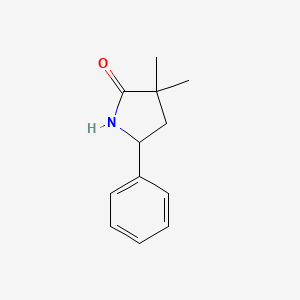 molecular formula C12H15NO B8585481 (+/-)-3,3-Dimethyl-5-phenylpyrrolidin-2-one 