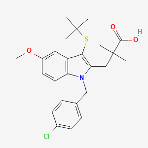 molecular formula C25H30ClNO3S B8587379 3-[N-(p-Chlorobenzyl)-3-(t-butylthio)-5-methoxyindol-2-yl]-2,2-dimethylpropanoic acid 