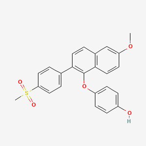 molecular formula C24H20O5S B8587581 4-[2-(4-Methanesulfonyl-phenyl)-6-methoxy-naphthalen-1-yloxy]-phenol CAS No. 648905-58-2