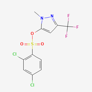 molecular formula C11H7Cl2F3N2O3S B8587692 1-Methyl-3-(trifluoromethyl)pyrazol-5-yl 2,4-dichlorobenzenesulfonate 