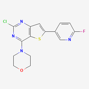 molecular formula C15H12ClFN4OS B8587735 2-Chloro-6-(6-fluoropyridin-3-yl)-4-morpholinothieno[3,2-d]pyrimidine 