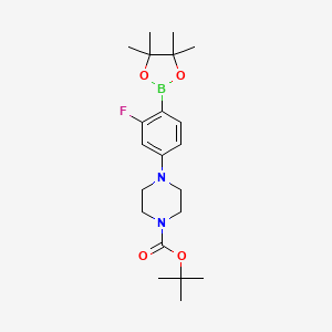 molecular formula C21H32BFN2O4 B8588623 Tert-butyl 4-(3-fluoro-4-(4,4,5,5-tetramethyl-1,3,2-dioxaborolan-2-yl)phenyl)piperazine-1-carboxylate 