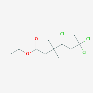molecular formula C11H19Cl3O2 B8588840 Heptanoic acid, 4,6,6-trichloro-3,3-dimethyl-, ethyl ester CAS No. 69363-16-2