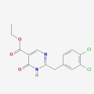 molecular formula C14H12Cl2N2O3 B8591730 Ethyl 4-hydroxy-2-(3',4'-dichlorobenzyl)pyrimidine-5-carboxylate 