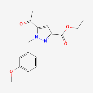 molecular formula C16H18N2O4 B8591993 ethyl 5-acetyl-1-(3-methoxy-benzyl)-1H-pyrazole-3-carboxylate 