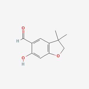 molecular formula C11H12O3 B8593425 2,3-Dihydro-6-hydroxy-3,3-dimethyl-5-benzofurancarboxaldehyde 
