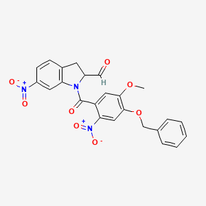molecular formula C24H19N3O8 B8593718 1-(4-(Benzyloxy)-5-methoxy-2-nitrobenzoyl)-6-nitroindoline-2-carbaldehyde 