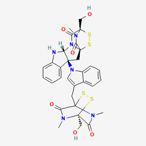 molecular formula C31H30N6O6S4 B8595499 (1S,3S,11R,14S)-14-(hydroxymethyl)-3-[3-[[(4S)-4-(hydroxymethyl)-5,7-dimethyl-6,8-dioxo-2,3-dithia-5,7-diazabicyclo[2.2.2]octan-1-yl]methyl]indol-1-yl]-18-methyl-15,16-dithia-10,12,18-triazapentacyclo[12.2.2.01,12.03,11.04,9]octadeca-4,6,8-triene-13,17-dione 