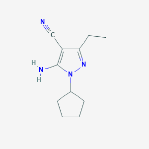 molecular formula C11H16N4 B8596545 1-cyclopentyl-3-ethyl-4-cyano-5-amino-1H-pyrazole 