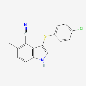 molecular formula C17H13ClN2S B8597015 3-[(4-Chlorophenyl)sulfanyl]-2,5-dimethyl-1H-indole-4-carbonitrile CAS No. 628736-08-3