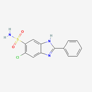 molecular formula C13H10ClN3O2S B8597644 5-Chloro-2-phenyl-1H-benzimidazole-6-sulfonamide CAS No. 72418-92-9