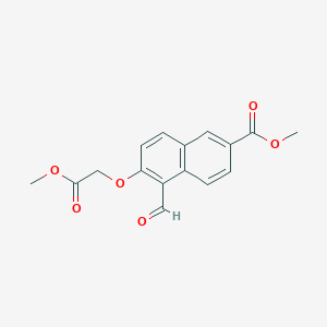 molecular formula C16H14O6 B8598002 6-Methoxycarbonylmethoxy-5-formyl-2-naphthoic acid methyl ester 