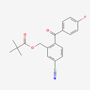 molecular formula C20H18FNO3 B8598241 2,2-Dimethyl-propionic Acid 5-Cyano-2-[1-(4-fluoro-phenyl)-methanoyl]-benzyl Ester 