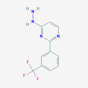 molecular formula C11H9F3N4 B8598249 Pyrimidine, 4-hydrazinyl-2-[3-(trifluoromethyl)phenyl]- 