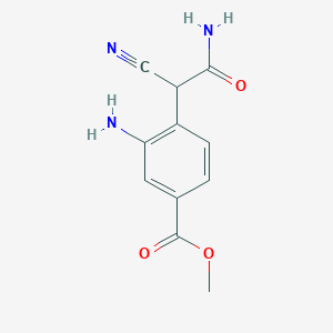 molecular formula C11H11N3O3 B8598552 2-(2-Amino-4-methoxycarbonylphenyl)-2-cyanoacetamide 