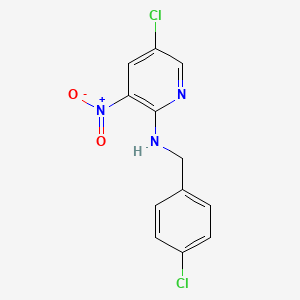 molecular formula C12H9Cl2N3O2 B8598960 2-(4-Chlorophenylmethylamino)-3-nitro-5-chloropyridine 