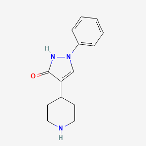 molecular formula C14H17N3O B8599720 1-Phenyl-4-piperidin-4-yl-1,2-dihydro-3H-pyrazol-3-one 