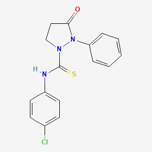 molecular formula C16H14ClN3OS B8599743 N-(4-Chlorophenyl)-3-oxo-2-phenylpyrazolidine-1-carbothioamide CAS No. 90061-62-4