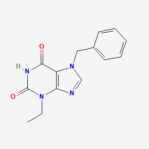 molecular formula C14H14N4O2 B8600534 7-Benzyl-3-ethyl-3,7-dihydro-1H-purine-2,6-dione CAS No. 139927-84-7